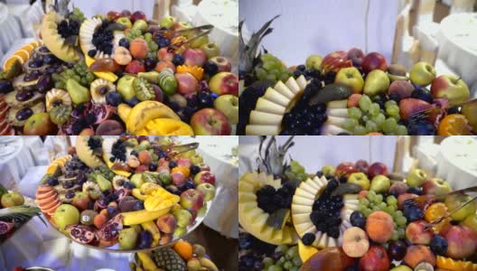 新鲜水果在自助餐桌上高清在线视频素材下载