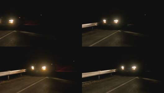 一辆车晚上在路边抛锚，开着危险灯高清在线视频素材下载