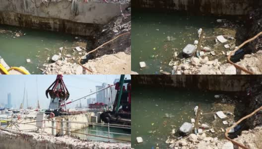图片2:垃圾和废物漂浮在香港港口的水上高清在线视频素材下载