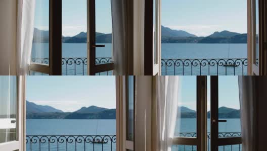 从打开的窗户可以看到马焦雷湖高清在线视频素材下载