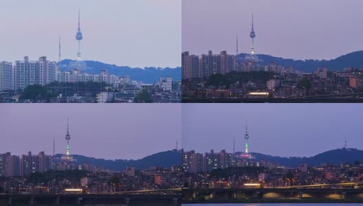时间流逝在首尔市和南山，韩国。缩小高清在线视频素材下载