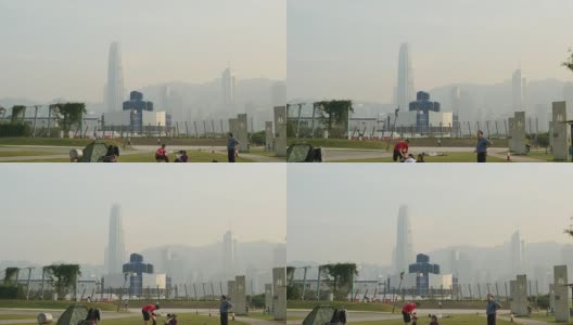 日落香港湾九龙公园ifc大厦全景4k中国高清在线视频素材下载