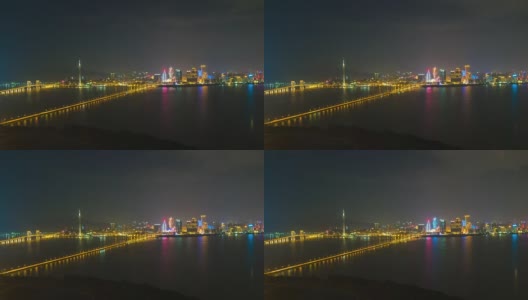 中国夜间照明著名的澳门氹仔大桥全景，4k时间推移高清在线视频素材下载