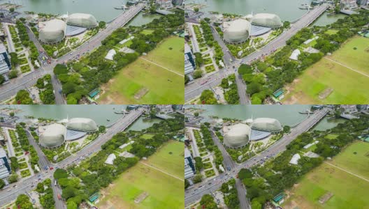 无人机拍摄新加坡城市天际线，开启建立镜头——新加坡高清在线视频素材下载