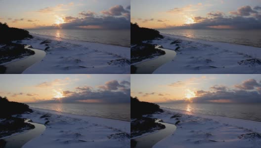 拉脱维亚里加湾海岸上缤纷的冬日日落。高清在线视频素材下载