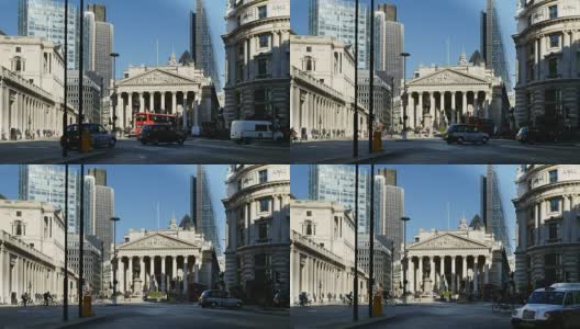 伦敦市皇家交易所周围的交通状况高清在线视频素材下载