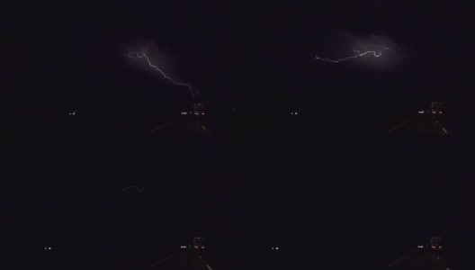 慢动作:雷暴闪电击中公路交通高清在线视频素材下载