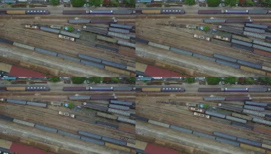 4K火车在铁路上行驶的俯视图高清在线视频素材下载