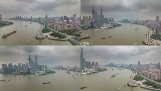 中国雨天上海市海湾河交通车顶全景4k时间推移高清在线视频素材下载