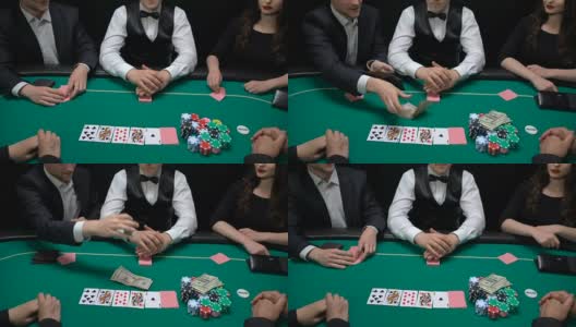高风险的赌场玩家把钱和钥匙放在桌上，增加赌注，制定策略高清在线视频素材下载