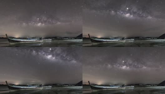 银河的时间圈和夜晚多云天空上的星星高清在线视频素材下载