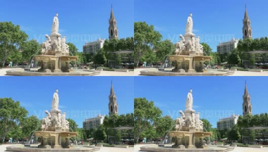 广场的喷泉在N?mes。法国。高清在线视频素材下载