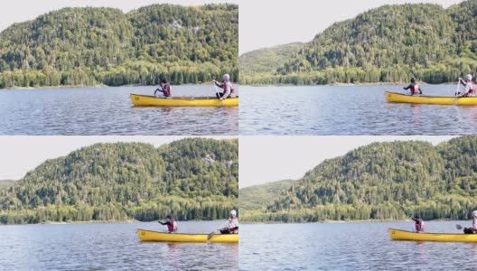 加拿大魁北克省国家公园蒙特-特朗布兰特的夫妇皮划艇高清在线视频素材下载