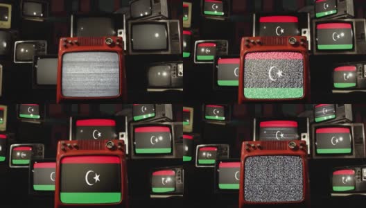 利比亚国旗和老式电视机。高清在线视频素材下载
