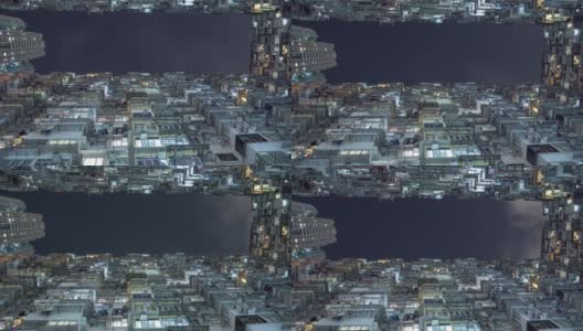 时间流逝的香港城市人口密集的住房公寓晚上。镜头指向天空。高清在线视频素材下载