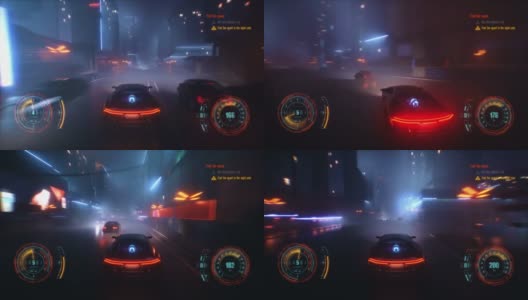 速度赛车假3D视频游戏与HUD。霓虹风格的城市高清在线视频素材下载