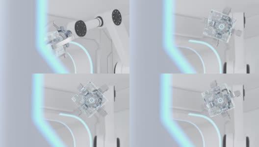 白色的未来主义房间里的机械手臂，3d渲染。高清在线视频素材下载