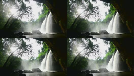 泰国考艾国家公园热带森林中的许素华瀑布。高清在线视频素材下载