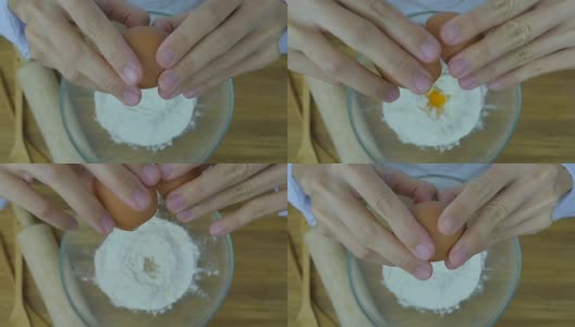 厨师用面粉打鸡蛋的慢动作高清在线视频素材下载