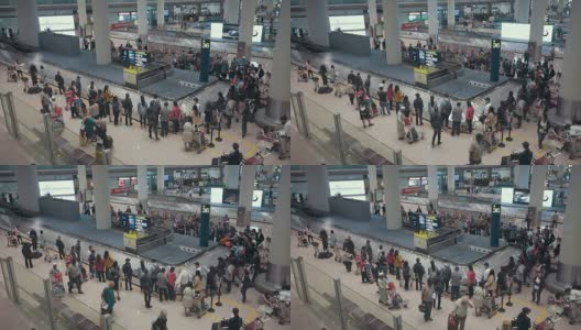 中国北京国际机场，飞机旅客正在传送带上等待他们的行李高清在线视频素材下载