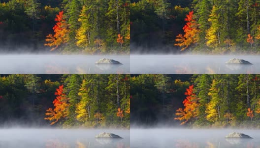 新罕布什尔州小池塘上的秋雾高清在线视频素材下载