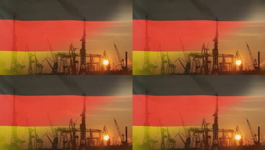 日落时德国国旗的工业概念高清在线视频素材下载