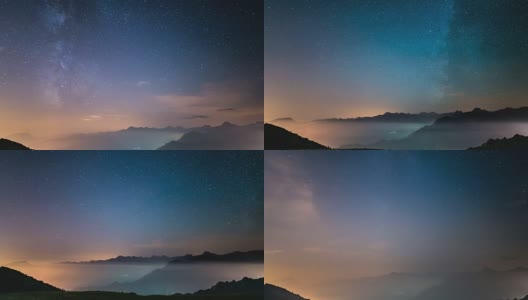 时间流逝的银河旋转阿尔卑斯山与雾高清在线视频素材下载