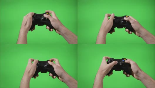 玩家手玩视频游戏的特写，按下带有色度键背景的遥控器键高清在线视频素材下载