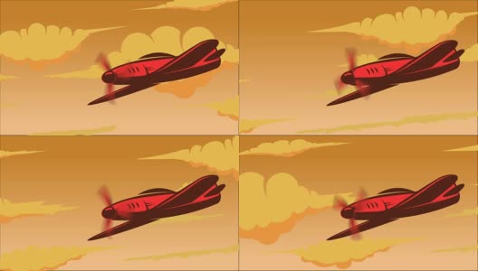 复古风格的动画天空与飞机。卡通风格航空运输高清在线视频素材下载