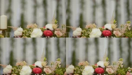 白色花朵装饰的婚宴场地高清在线视频素材下载