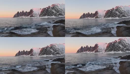 挪威北部Senja岛的奥克肖南山脉附近的日落高清在线视频素材下载