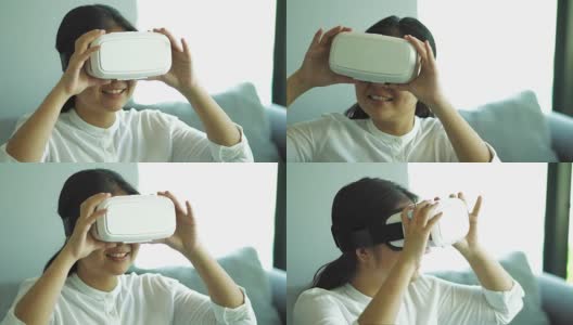 亚洲女性戴着虚拟现实头盔高清在线视频素材下载