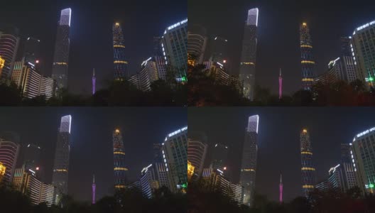 夜景时间广州市区著名的摩天大楼全景4k高清在线视频素材下载