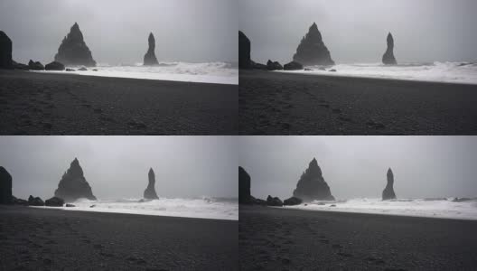 冰岛的黑海滩景观高清在线视频素材下载