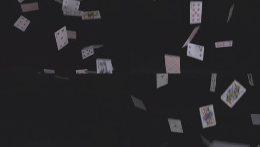 许多扑克牌以慢动作落在黑色背景上高清在线视频素材下载