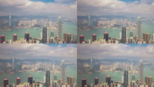 香港城市景观日光维多利亚港山顶视角全景4k时间推移高清在线视频素材下载