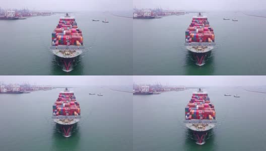 集装箱船货船大型海运集装箱船，产品出口世界各地高清在线视频素材下载