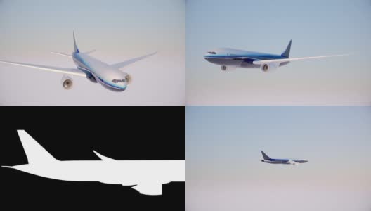飞机客机天空云蓝色背3D动画高清在线视频素材下载