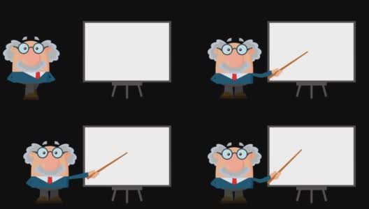 教授或科学家卡通人物与指针呈现在一个板高清在线视频素材下载
