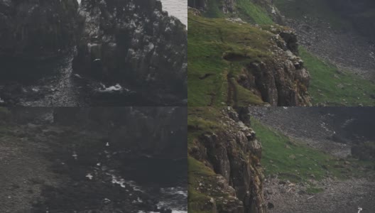 爱尔兰拉斯林岛的悬崖上海鸟的全景高清在线视频素材下载