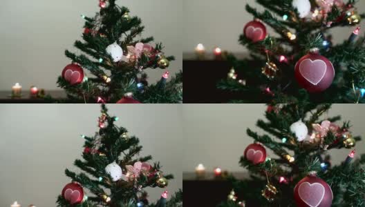 圣诞树和心形的球和蜡烛高清在线视频素材下载