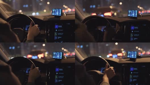 女人在晚上开车高清在线视频素材下载
