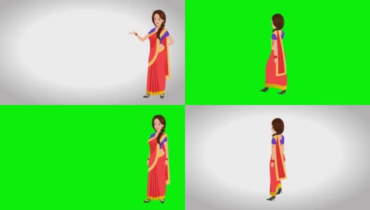 亚洲印度女孩走循环和解释动画高清在线视频素材下载