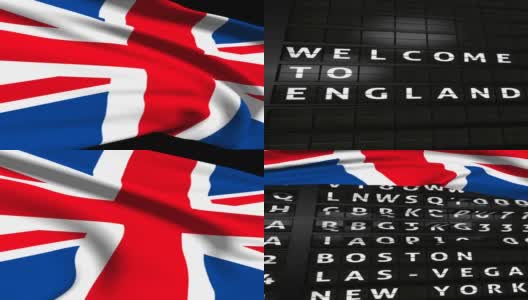 英国国旗飘扬，一个机场公告板，垂直视频高清在线视频素材下载