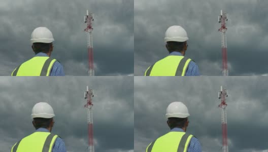 通信工程师正在检查通信塔的信号。高清在线视频素材下载