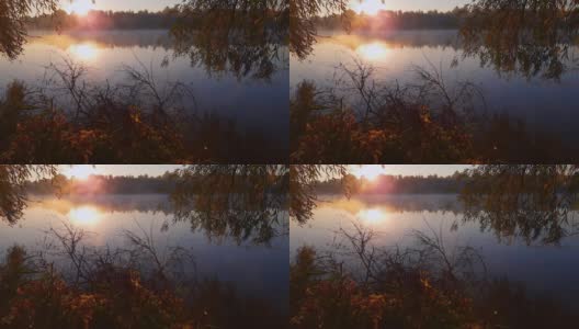 阳光透过湖面升起的雾照射进来高清在线视频素材下载