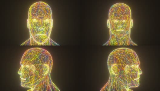 彩色霓虹灯头，电脑生成。3d渲染抽象的背景细线高清在线视频素材下载