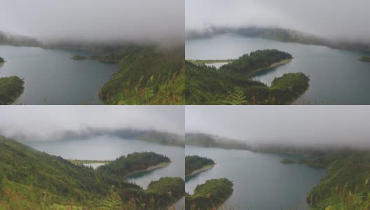 火泻湖(Lagoa do Fogo)，在一个多云的日子高清在线视频素材下载