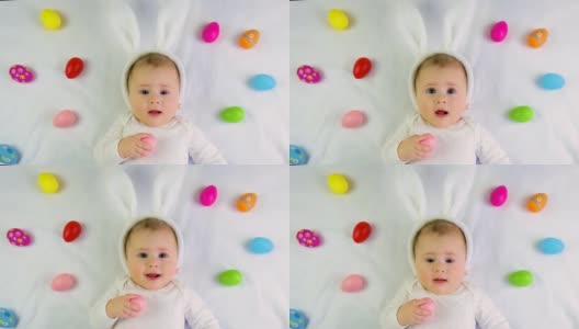 宝宝概念复活节快乐与彩蛋。有选择性的重点。的孩子。高清在线视频素材下载