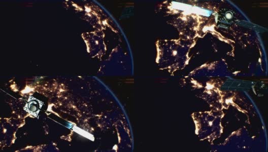 夜间城市的卫星。欧洲。HD 1080。高清在线视频素材下载